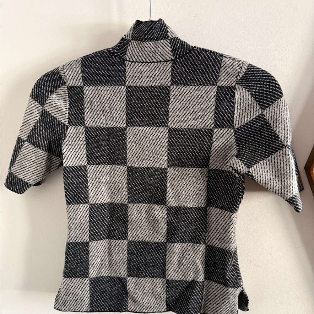 Ann Taylor Monochrome Checkered Turtleneck Sweater - Picture 2 of 4